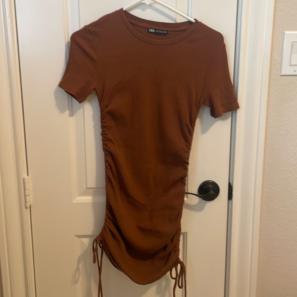 Ladies Zara ruched stretch cotton T-shirt dress